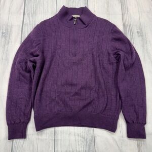 Italian Merino Wool Golf 1/4 Zip Pullover L Lined‎ Fairway & Greene Purple Mens
